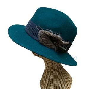 Arlin Mens Vintage Hunter Green Feather Fedora Hat German Octoberfest 100% Wool